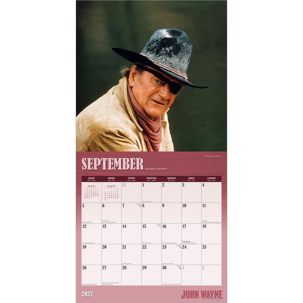 John Wayne OFFICIAL | 2027 12 x 24 Inch (Hanging) Monthly Square Wall Calendar | Foil Stamped Cover