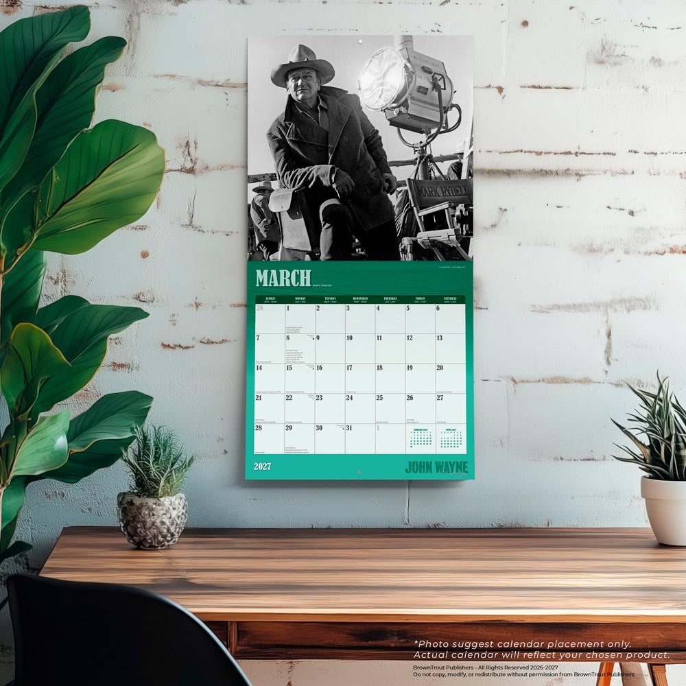 John Wayne OFFICIAL | 2027 12 x 24 Inch (Hanging) Monthly Square Wall Calendar | Foil Stamped Cover