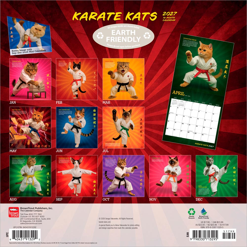 Karate Kats OFFICIAL | 2027 12 x 24 Inch (Hanging) Monthly Square Wall Calendar