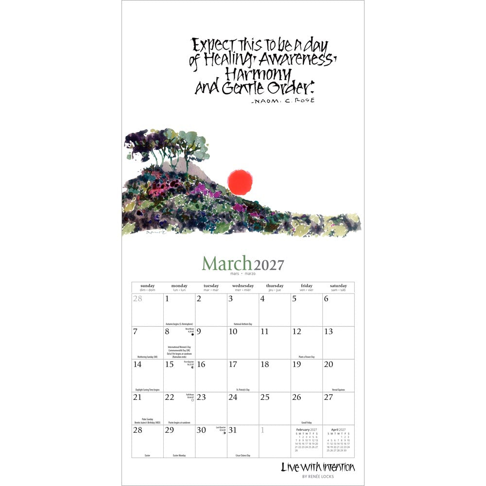 Live with Intention | 2027 7 x 14 Inch (Hanging) Monthly Mini Wall Calendar | Featuring the Artwork of Renee Locks