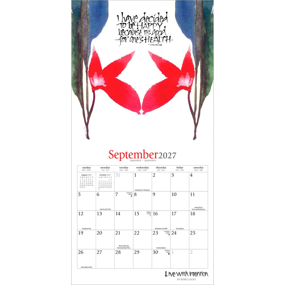 Live with Intention | 2027 7 x 14 Inch (Hanging) Monthly Mini Wall Calendar | Featuring the Artwork of Renee Locks