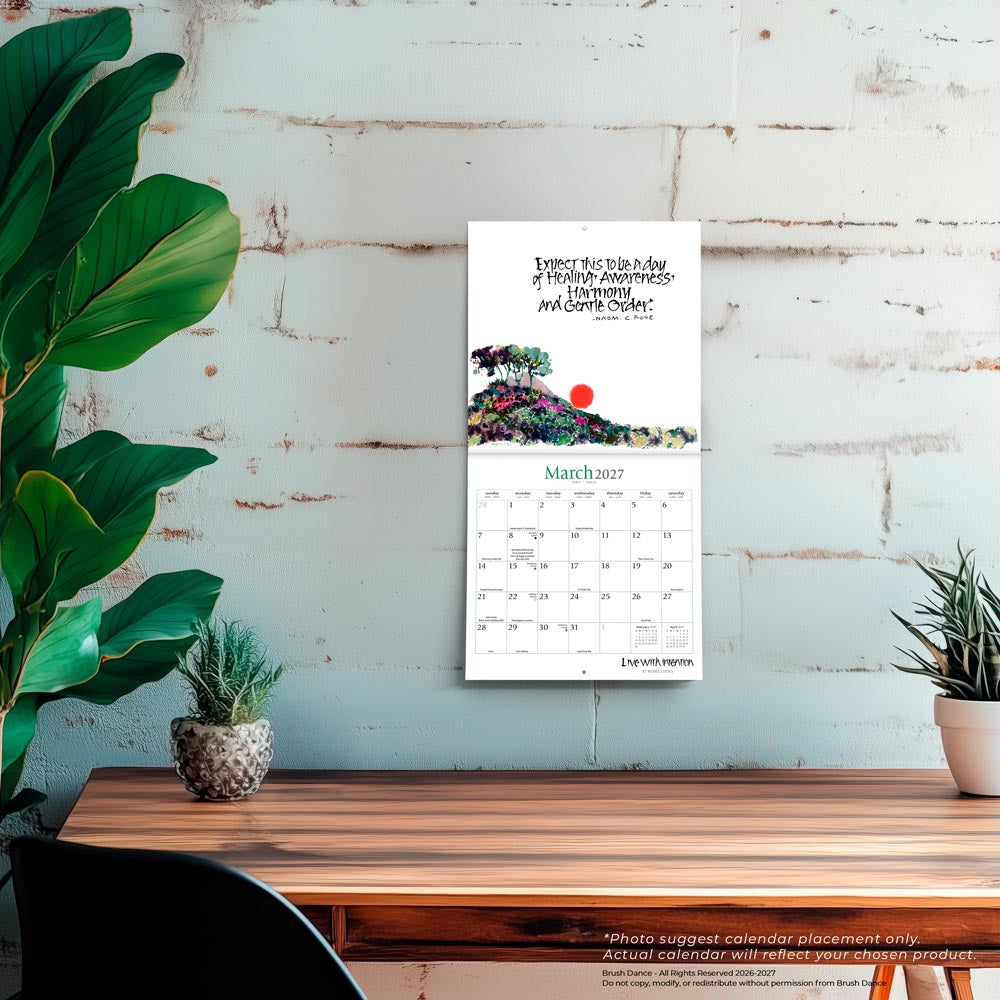 Live with Intention | 2027 7 x 14 Inch (Hanging) Monthly Mini Wall Calendar | Featuring the Artwork of Renee Locks