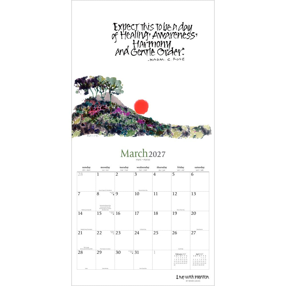 Live with Intention | 2027 12 x 24 Inch (Hanging) Monthly Square Wall Calendar | Featuring the Artwork of Renee Locks
