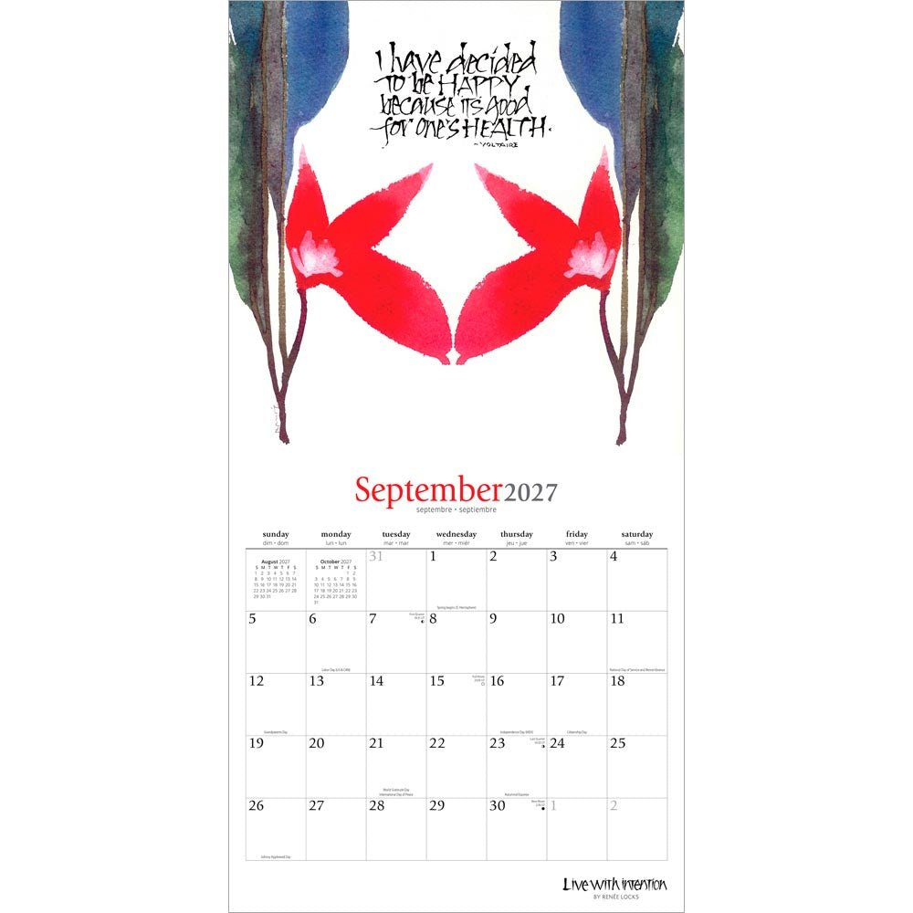 Live with Intention | 2027 12 x 24 Inch (Hanging) Monthly Square Wall Calendar | Featuring the Artwork of Renee Locks