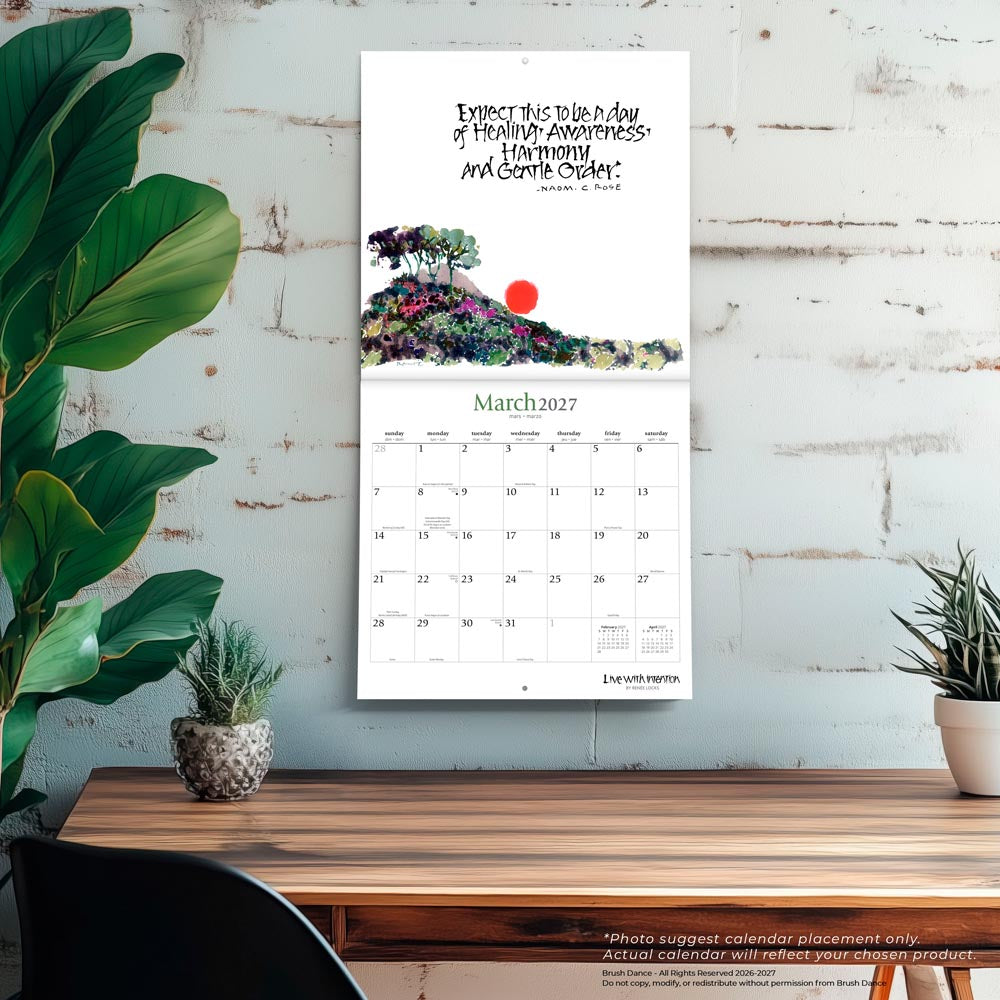 Live with Intention | 2027 12 x 24 Inch (Hanging) Monthly Square Wall Calendar | Featuring the Artwork of Renee Locks