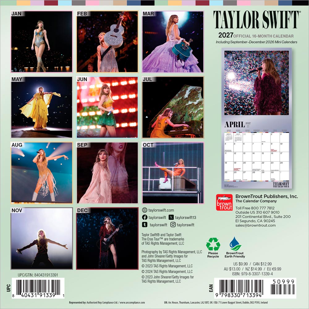 Taylor Swift OFFICIAL | 2027 7 x 14 Inch (Hanging) Monthly Mini Wall Calendar