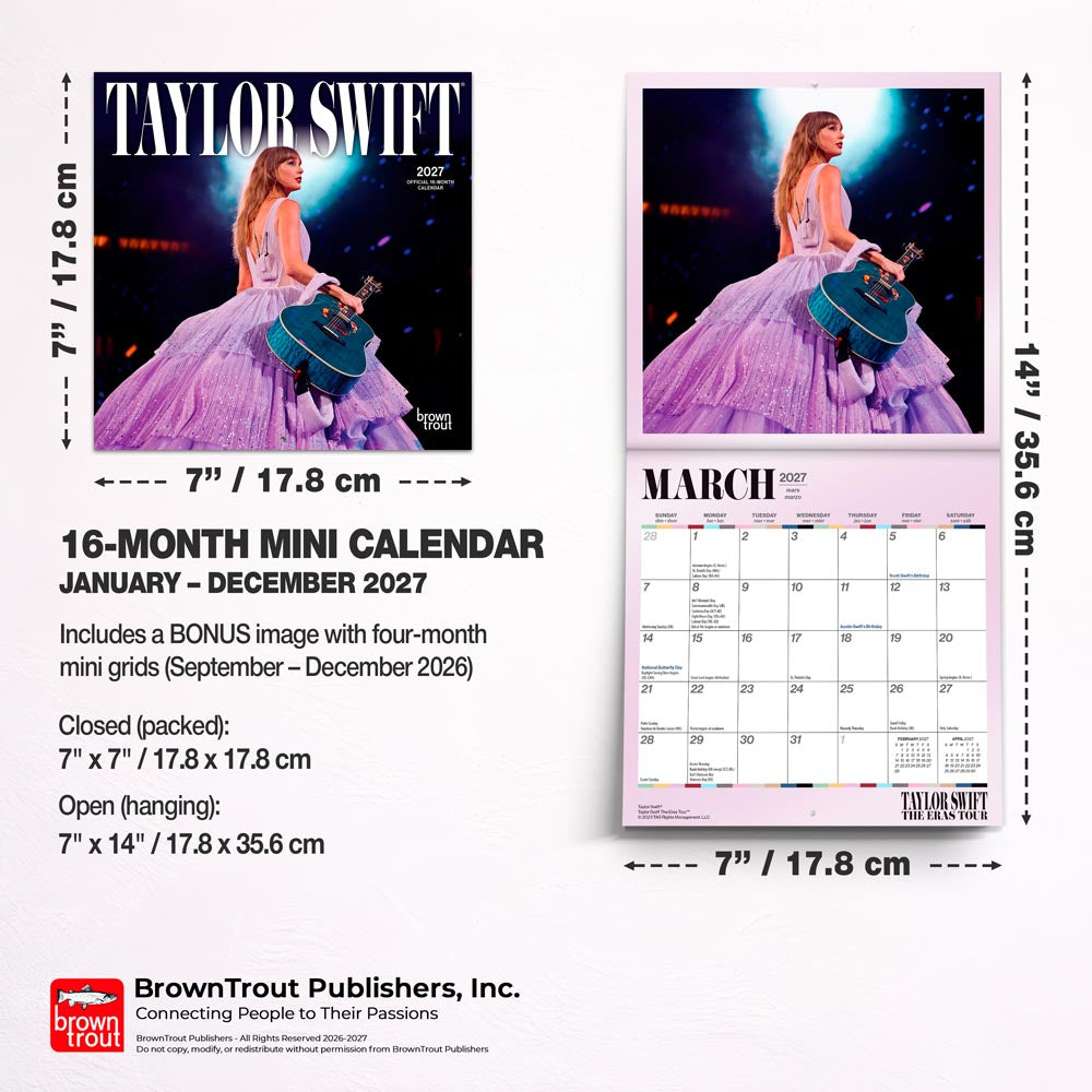 Taylor Swift OFFICIAL | 2027 7 x 14 Inch (Hanging) Monthly Mini Wall Calendar