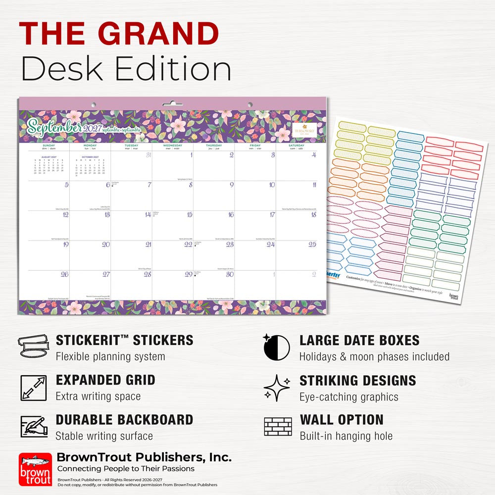 House of Turnowsky OFFICIAL | 2027 17 x 12 Inch Monthly Desk Pad Calendar | Sticker Sheet