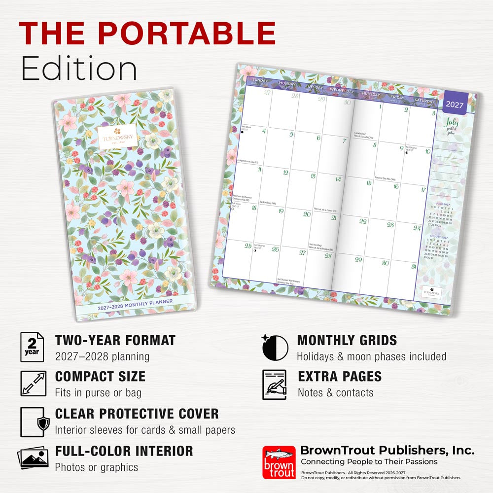 House of Turnowsky OFFICIAL | 2027-2028 3.5 x 6.5 Inch Two Year Monthly Pocket Planner Calendar | Foil Stamped Cover