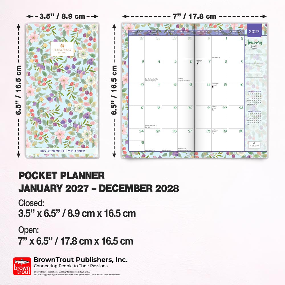 House of Turnowsky OFFICIAL | 2027-2028 3.5 x 6.5 Inch Two Year Monthly Pocket Planner Calendar | Foil Stamped Cover