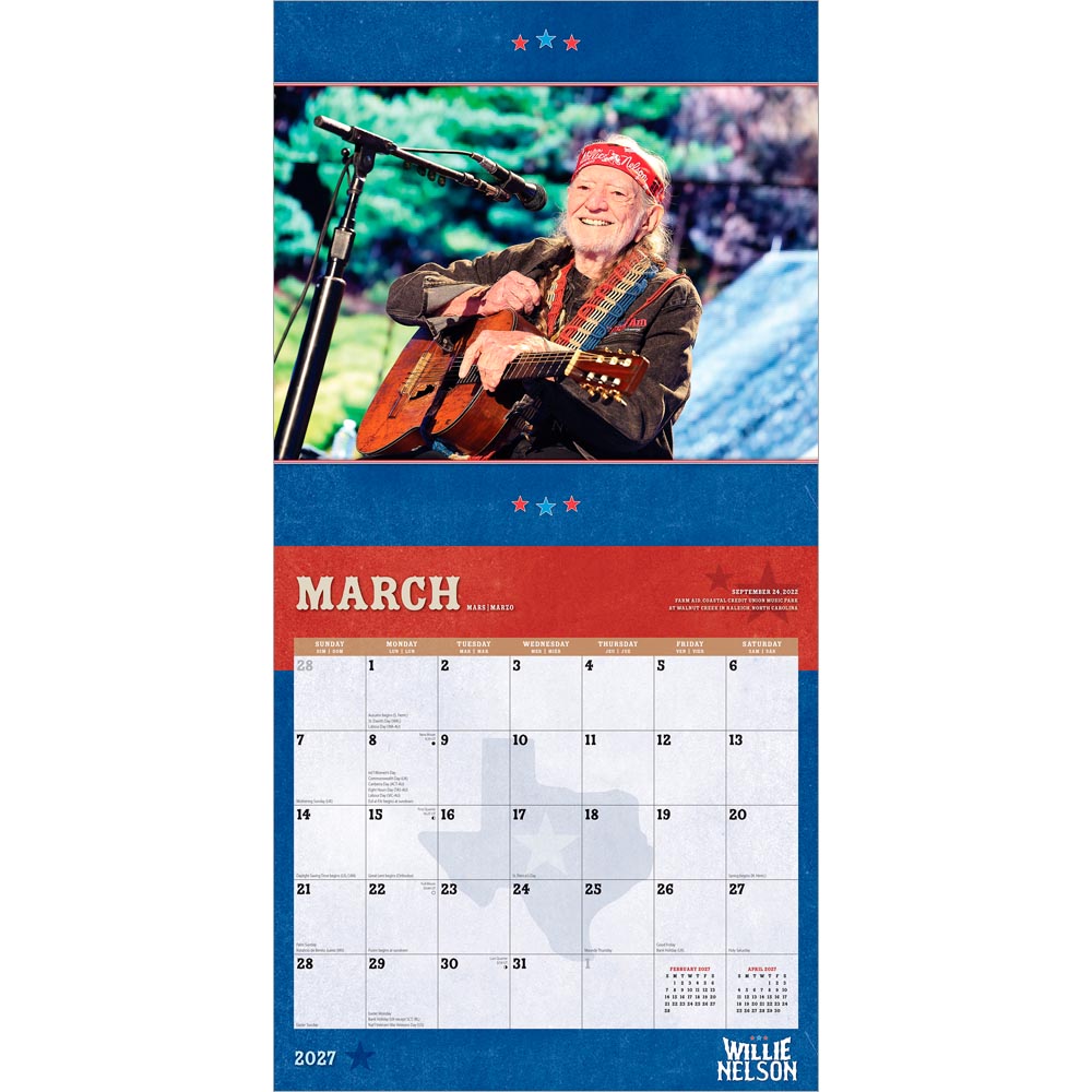Willie Nelson OFFICIAL | 2027 12 x 24 Inch (Hanging) Monthly Square Wall Calendar
