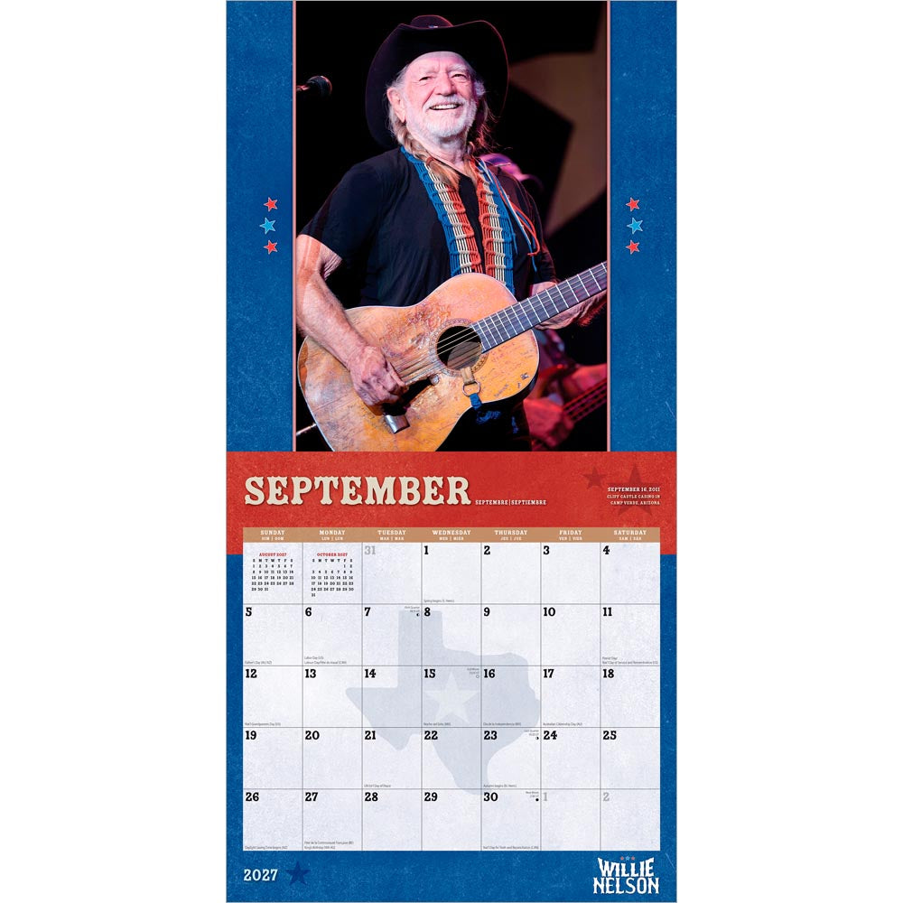 Willie Nelson OFFICIAL | 2027 12 x 24 Inch (Hanging) Monthly Square Wall Calendar