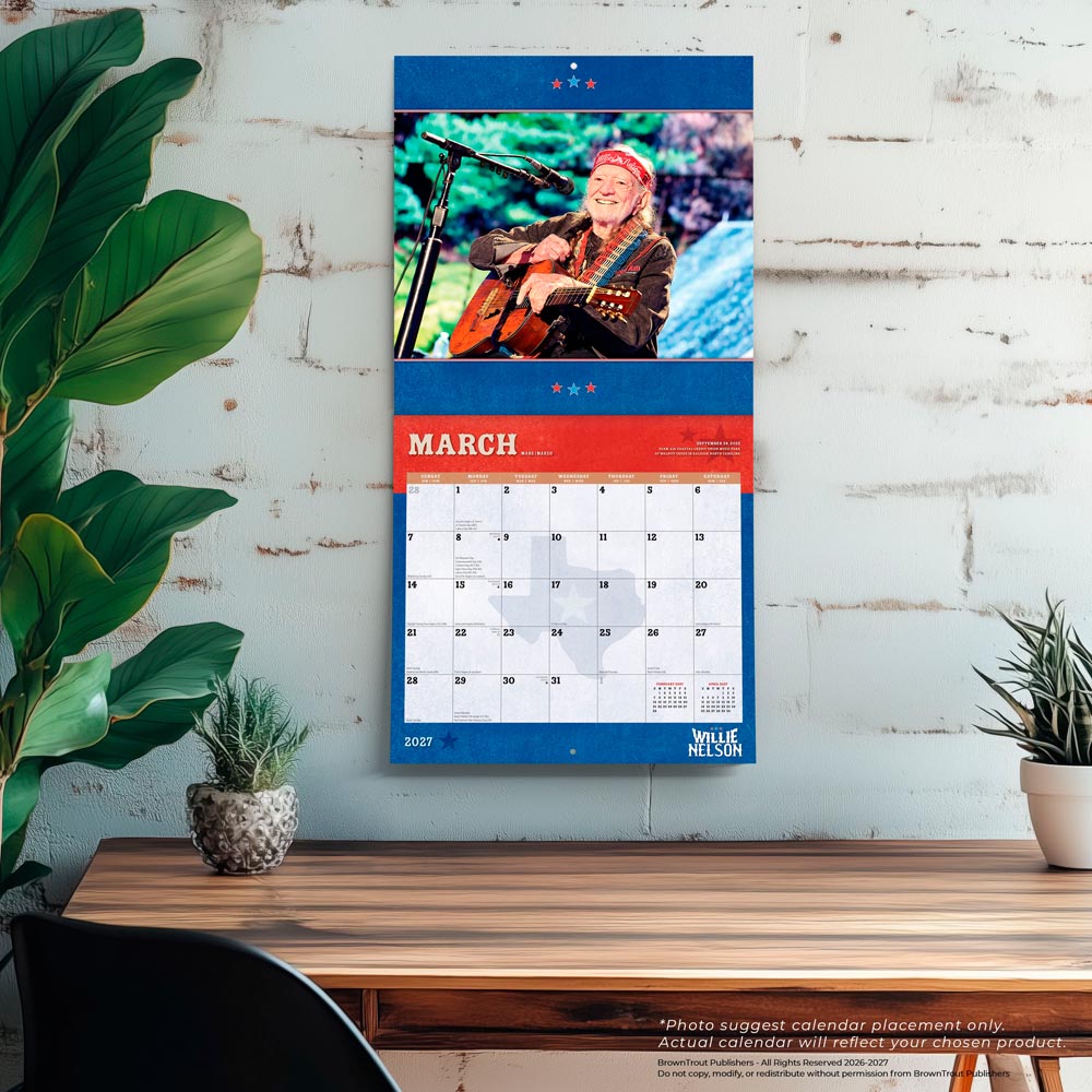 Willie Nelson OFFICIAL | 2027 12 x 24 Inch (Hanging) Monthly Square Wall Calendar