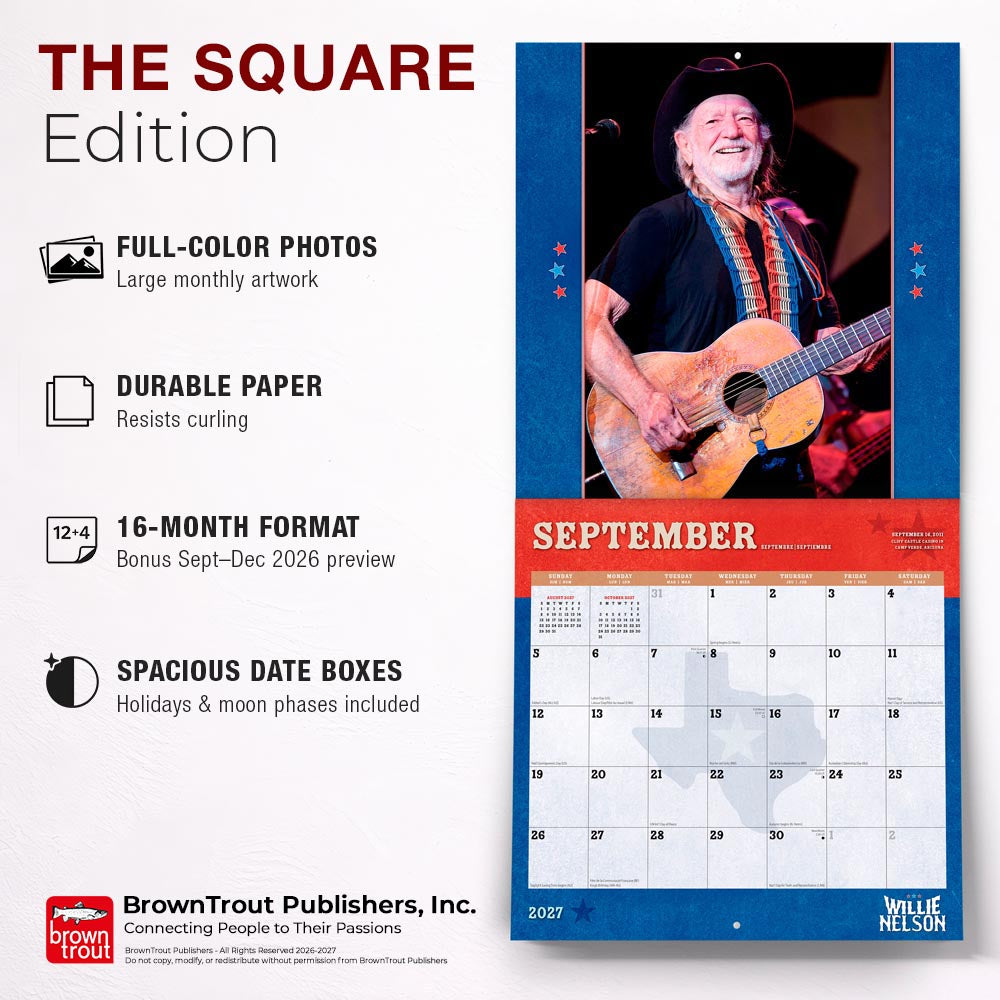 Willie Nelson OFFICIAL | 2027 12 x 24 Inch (Hanging) Monthly Square Wall Calendar