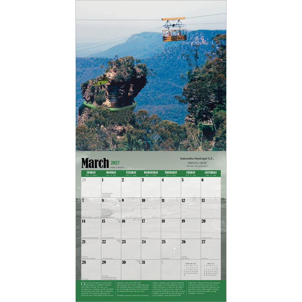 World's Toughest Golf Holes OFFICIAL | 2027 12 x 24 Inch (Hanging) Monthly Square Wall Calendar