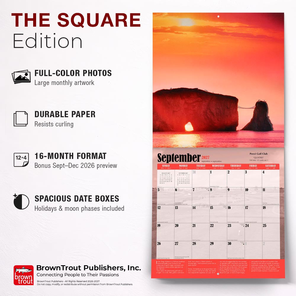World's Toughest Golf Holes OFFICIAL | 2027 12 x 24 Inch (Hanging) Monthly Square Wall Calendar