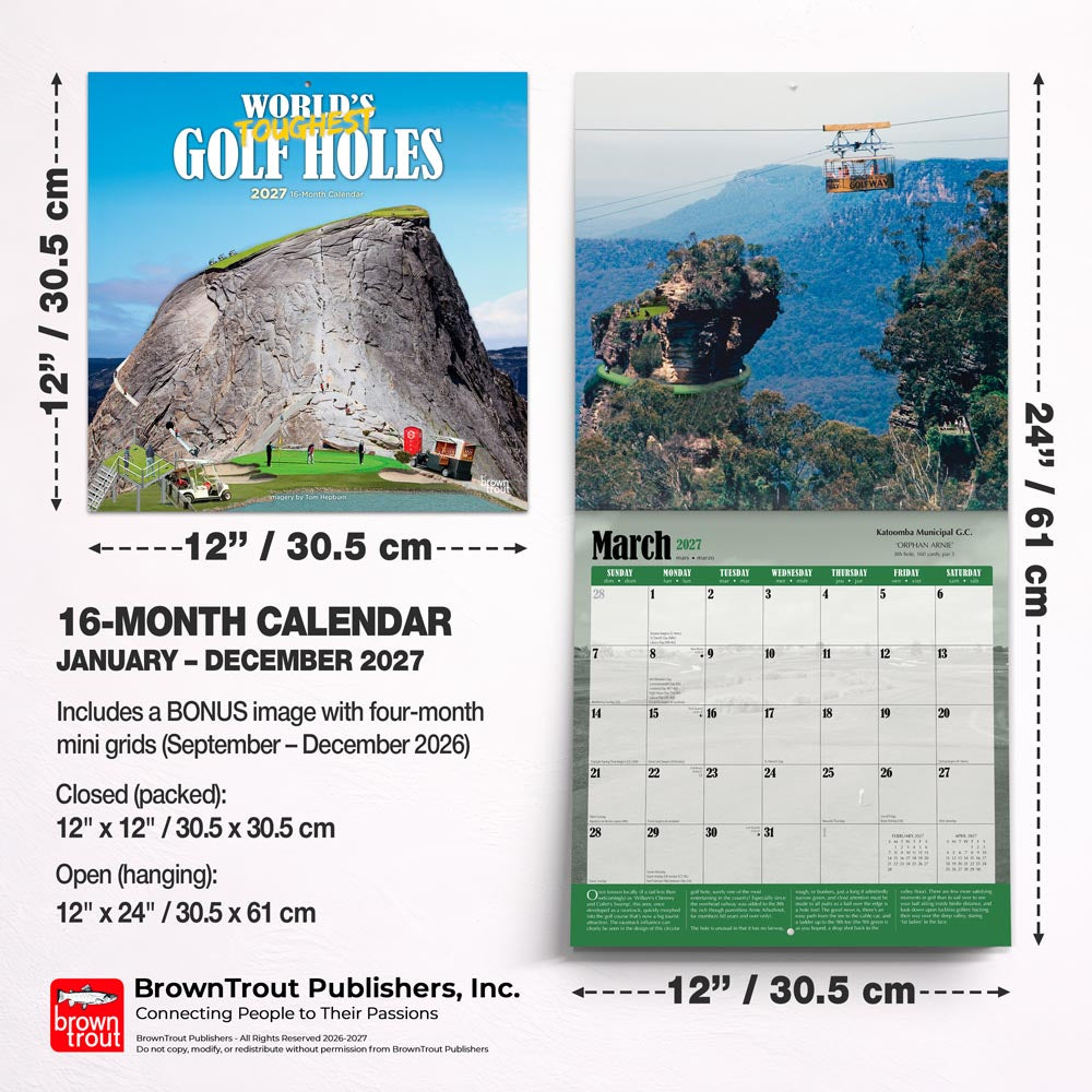World's Toughest Golf Holes OFFICIAL | 2027 12 x 24 Inch (Hanging) Monthly Square Wall Calendar