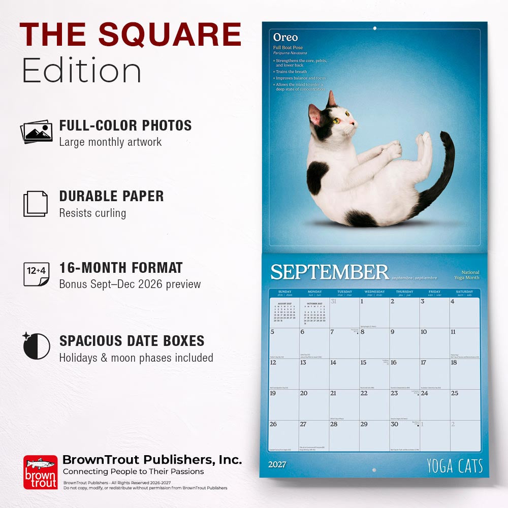 Yoga Cats OFFICIAL | 2027 12 x 24 Inch (Hanging) Monthly Square Wall Calendar