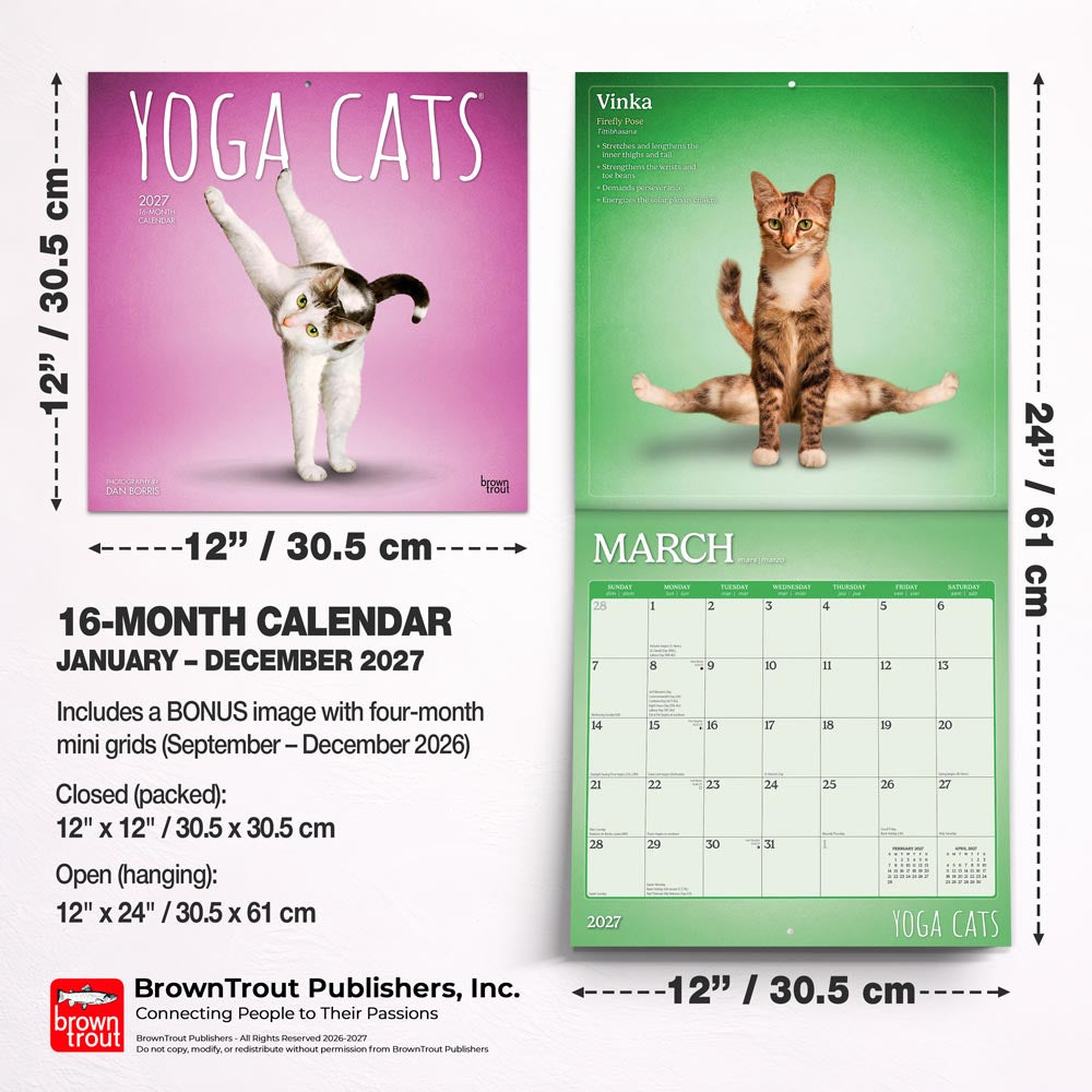 Yoga Cats OFFICIAL | 2027 12 x 24 Inch (Hanging) Monthly Square Wall Calendar