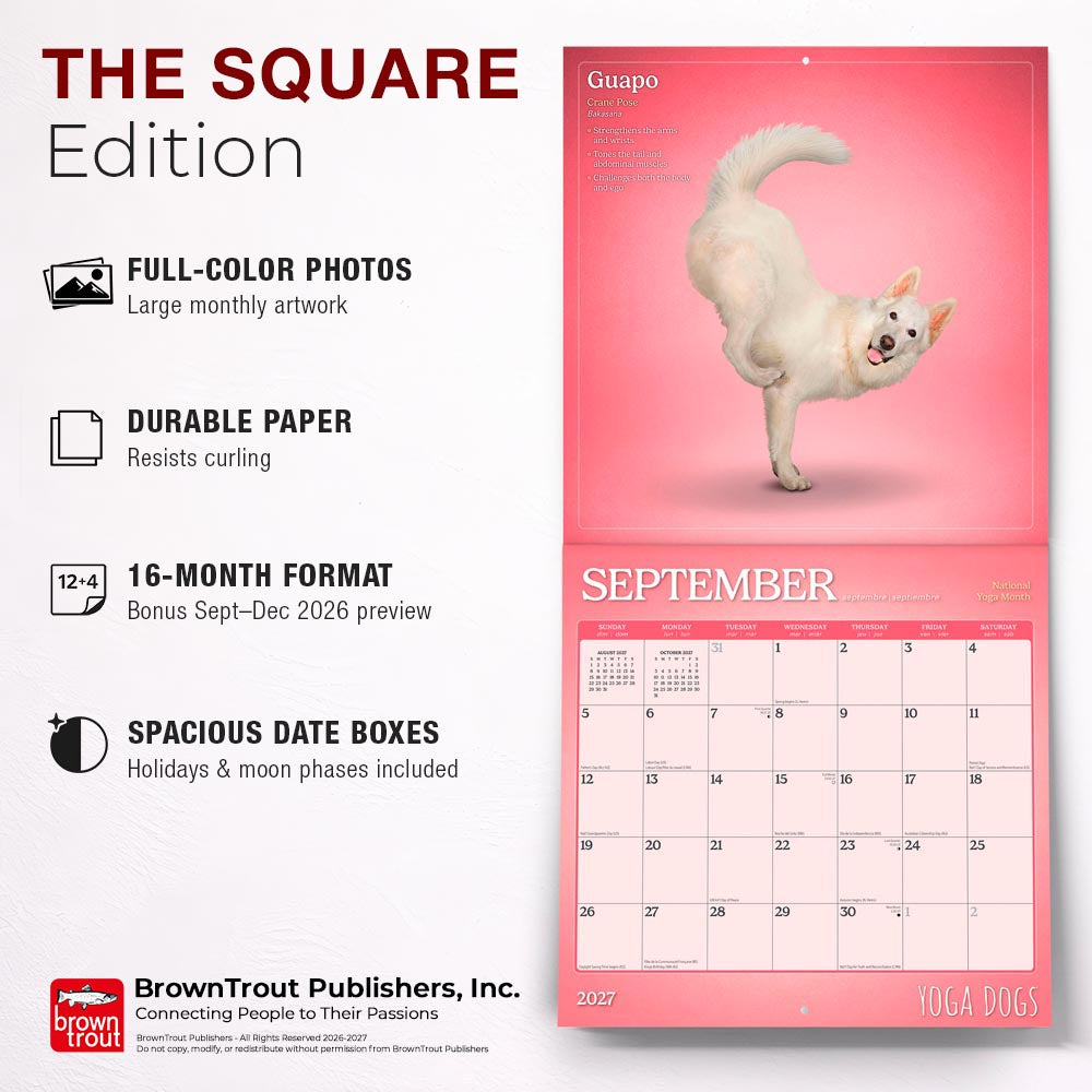 Yoga Dogs OFFICIAL | 2027 12 x 24 Inch (Hanging) Monthly Square Wall Calendar
