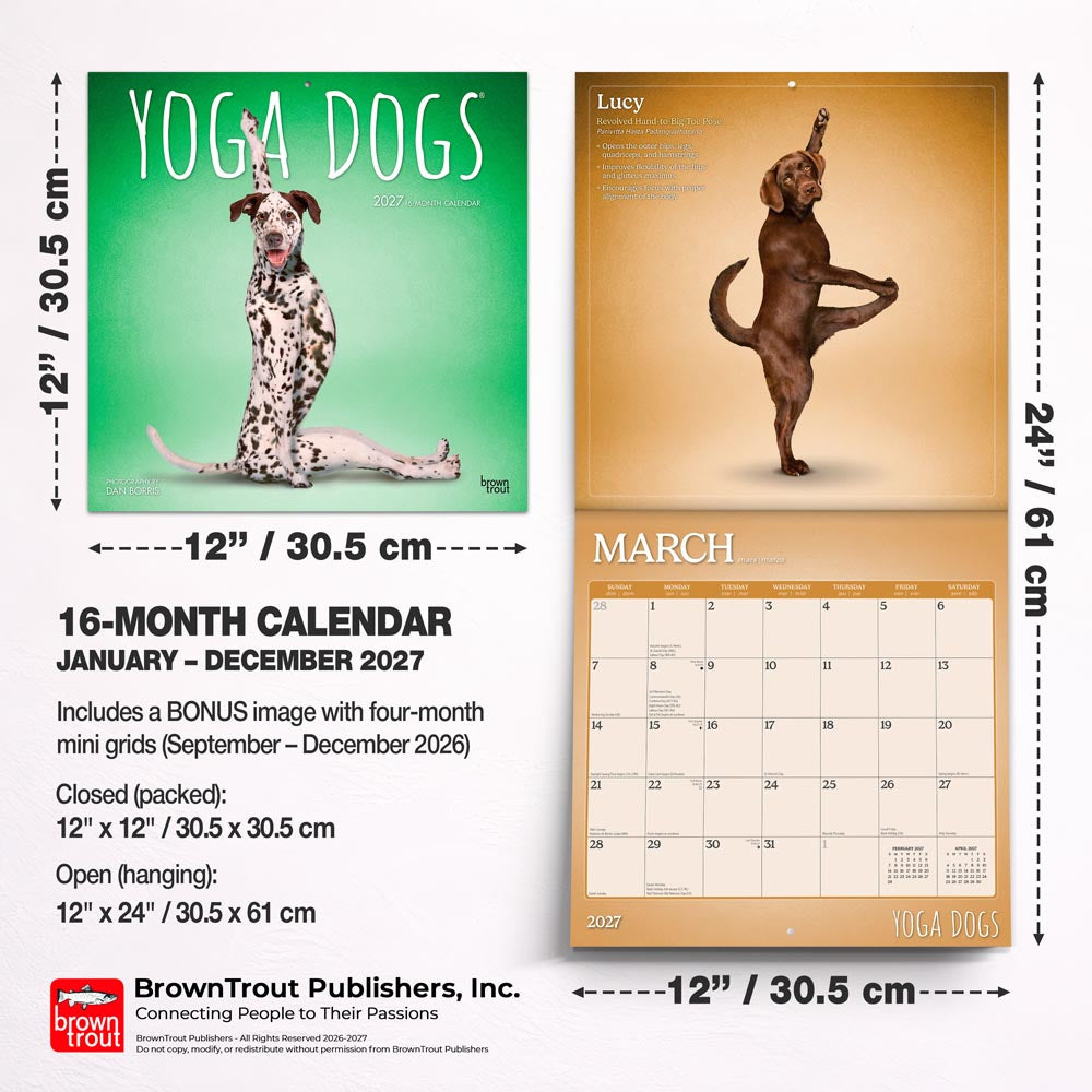 Yoga Dogs OFFICIAL | 2027 12 x 24 Inch (Hanging) Monthly Square Wall Calendar