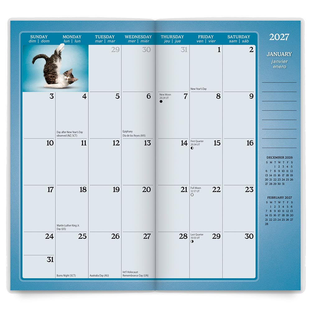 Yoga Kittens OFFICIAL | 2027-2028 3.5 x 6.5 Inch Two Year Monthly Pocket Planner Calendar