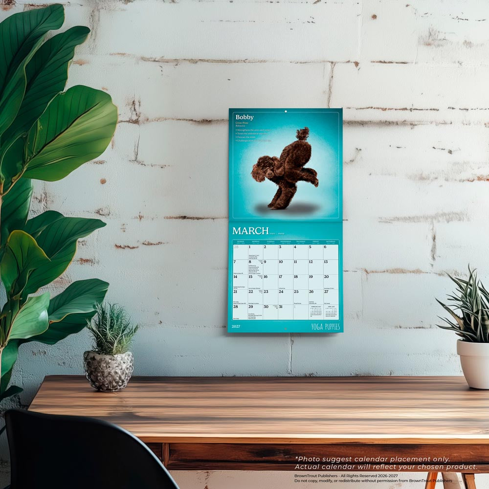 Yoga Puppies OFFICIAL | 2027 7 x 14 Inch (Hanging) Monthly Mini Wall Calendar