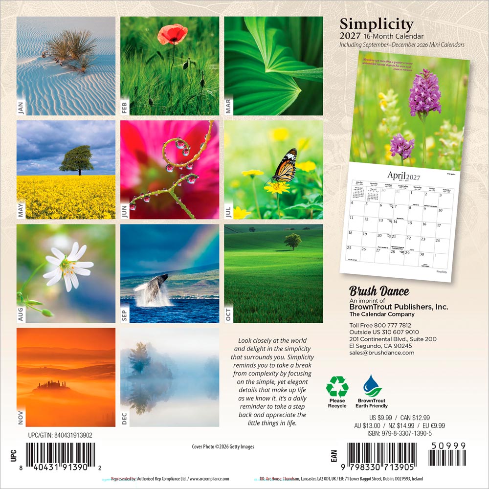 Simplicity | 2027 7 x 14 Inch (Hanging) Monthly Mini Wall Calendar