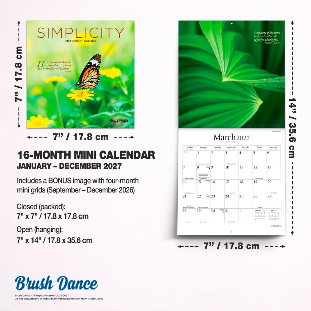 Simplicity | 2027 7 x 14 Inch (Hanging) Monthly Mini Wall Calendar