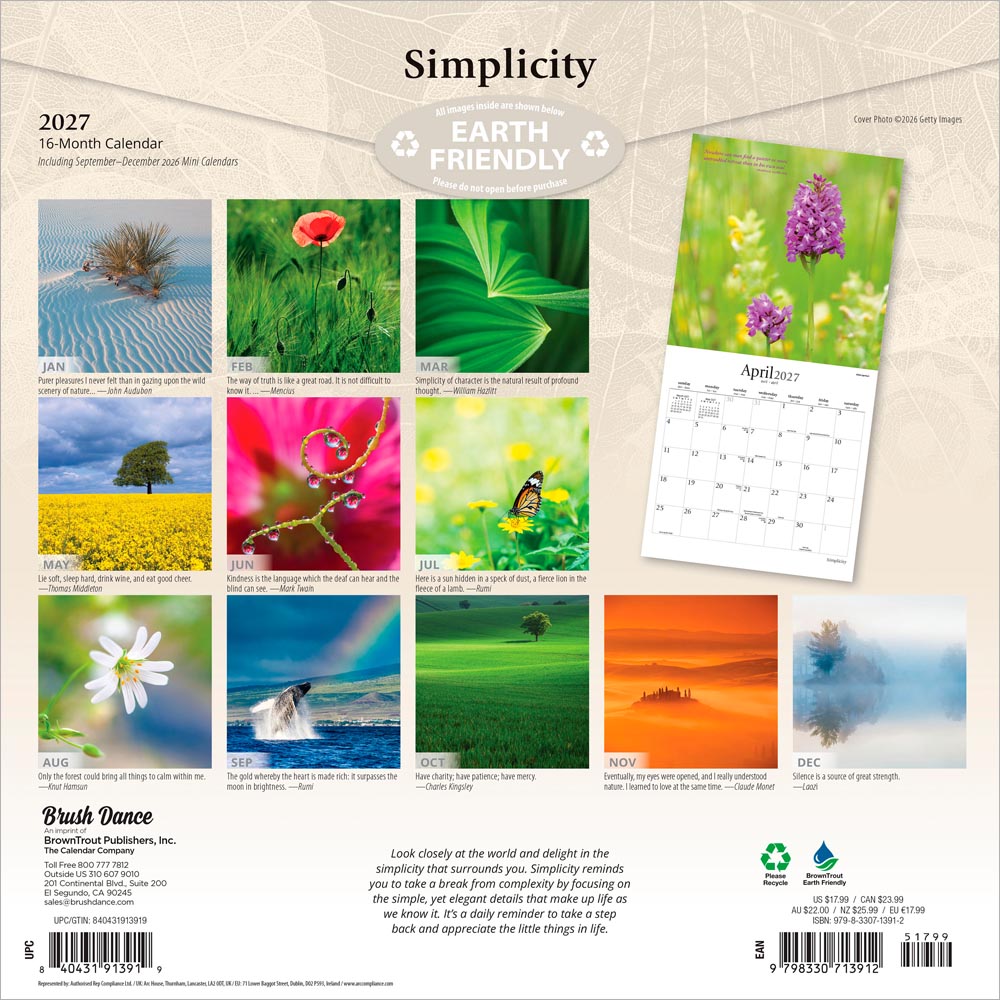 Simplicity | 2027 12 x 24 Inch (Hanging) Monthly Square Wall Calendar