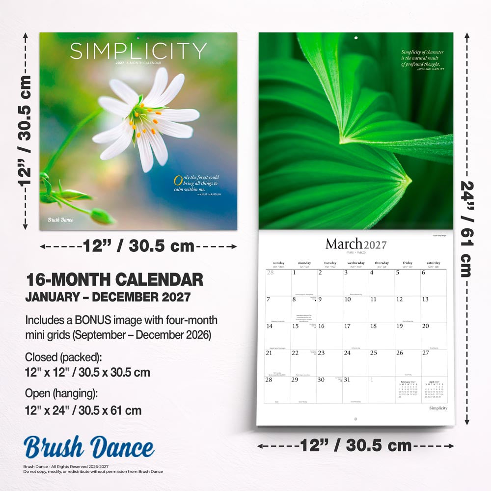 Simplicity | 2027 12 x 24 Inch (Hanging) Monthly Square Wall Calendar