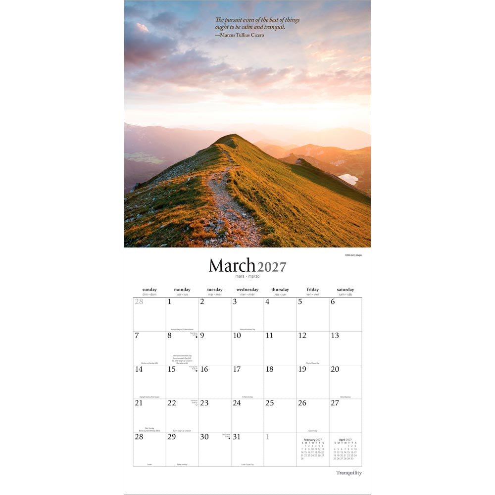 Tranquility | 2027 12 x 24 Inch (Hanging) Monthly Square Wall Calendar