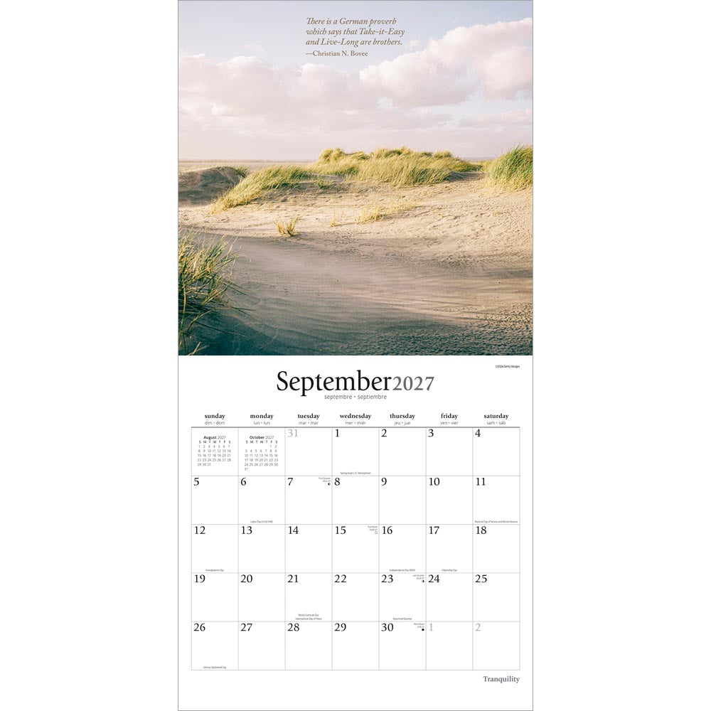 Tranquility | 2027 12 x 24 Inch (Hanging) Monthly Square Wall Calendar