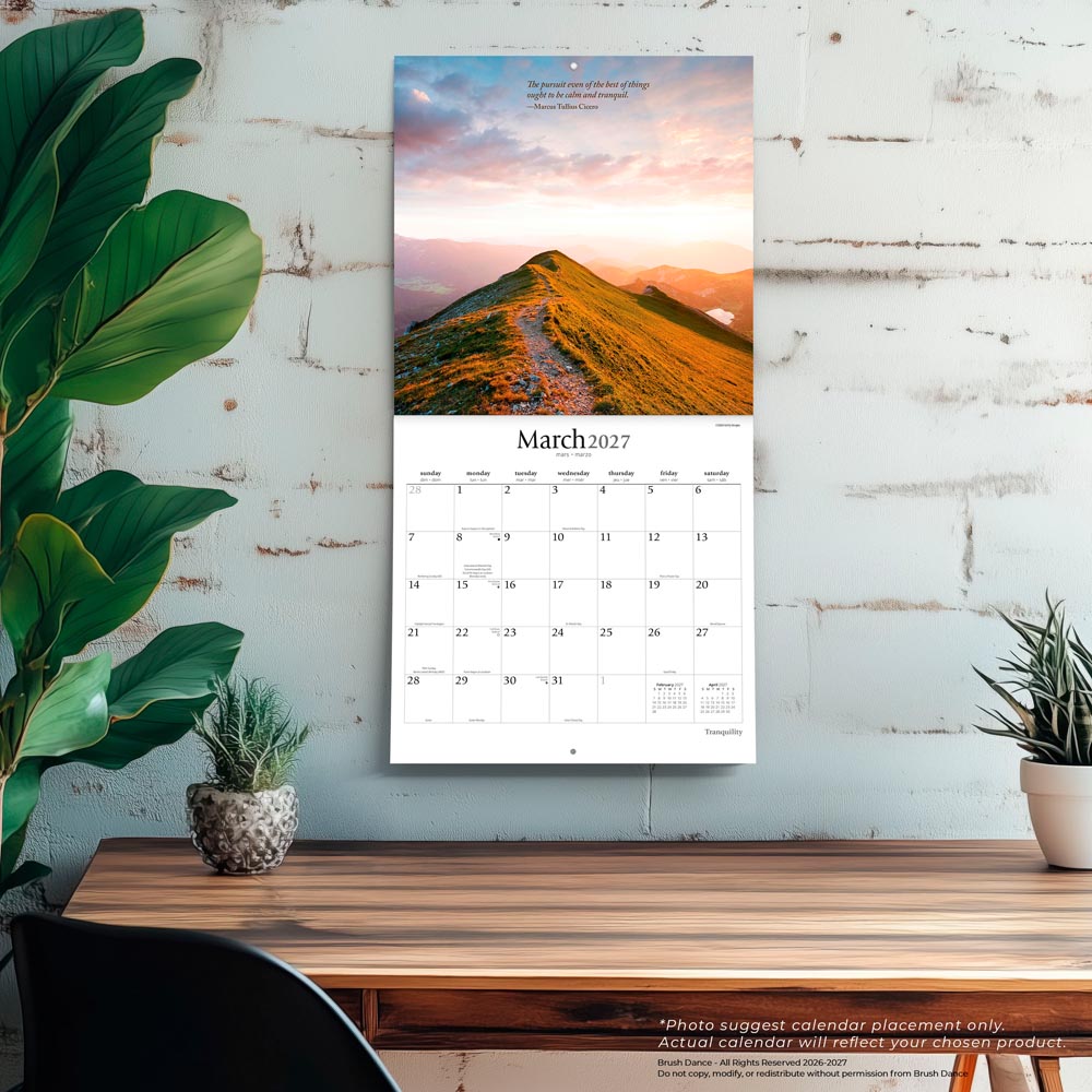 Tranquility | 2027 12 x 24 Inch (Hanging) Monthly Square Wall Calendar