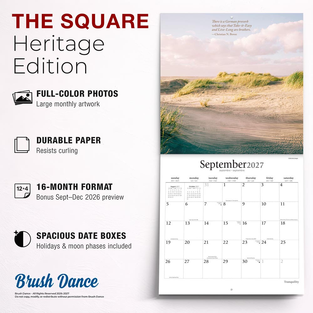 Tranquility | 2027 12 x 24 Inch (Hanging) Monthly Square Wall Calendar