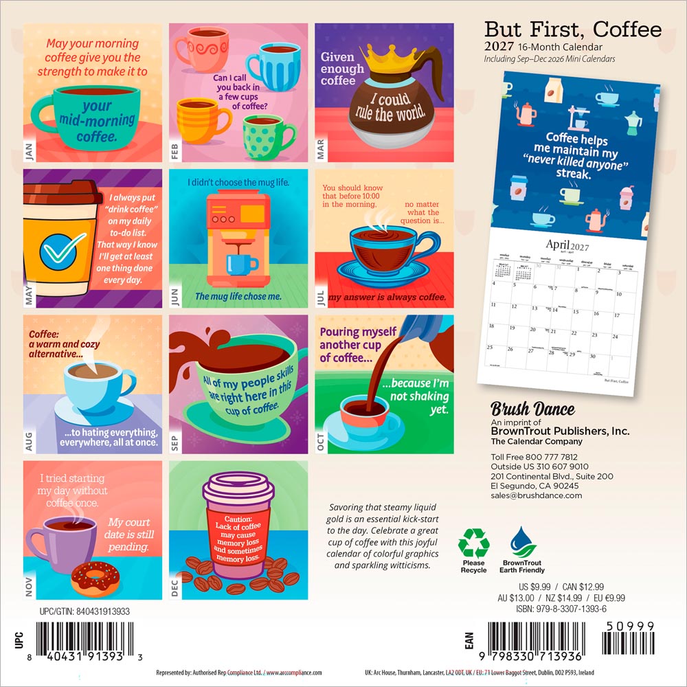 But First Coffee | 2027 7 x 14 Inch (Hanging) Monthly Mini Wall Calendar