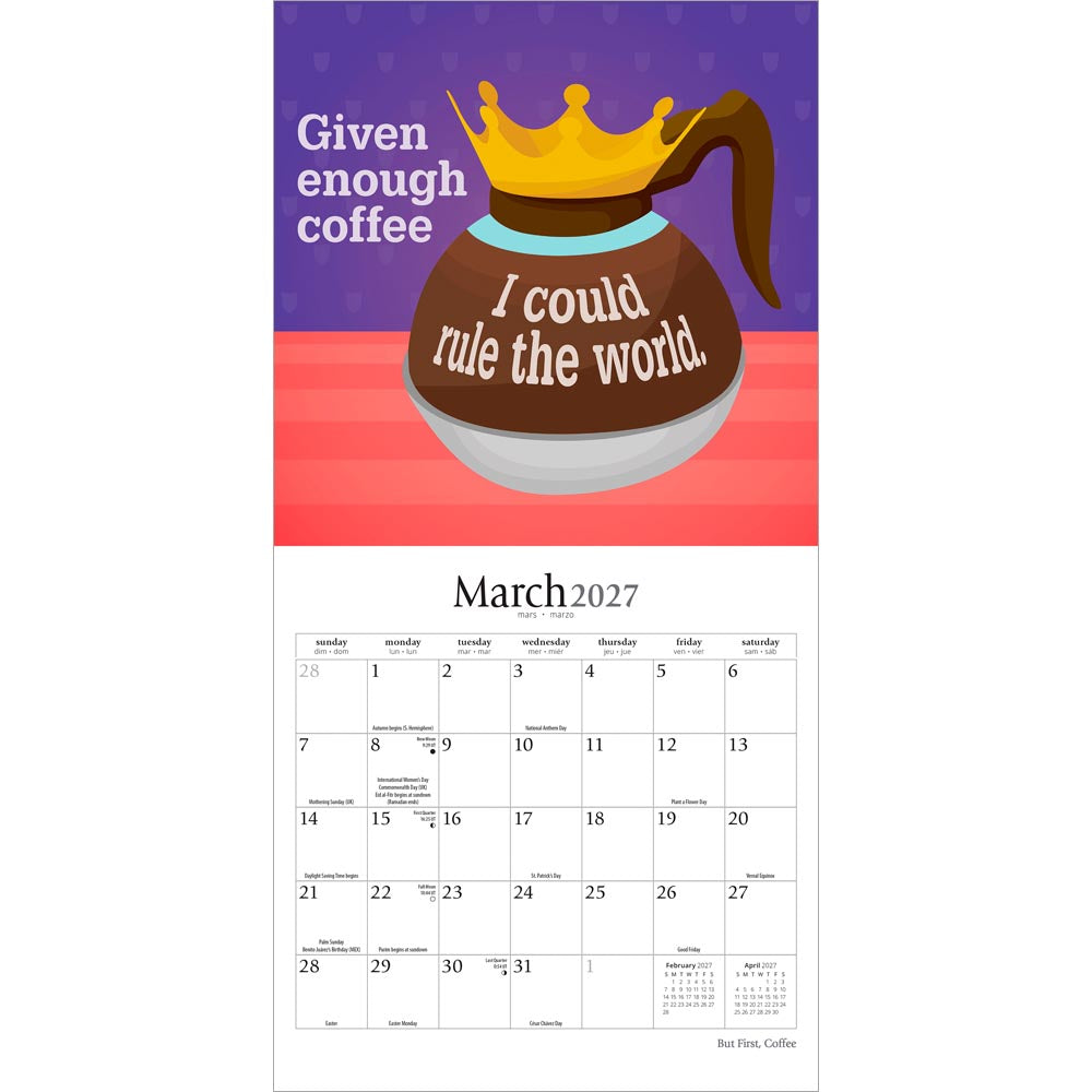But First Coffee | 2027 7 x 14 Inch (Hanging) Monthly Mini Wall Calendar