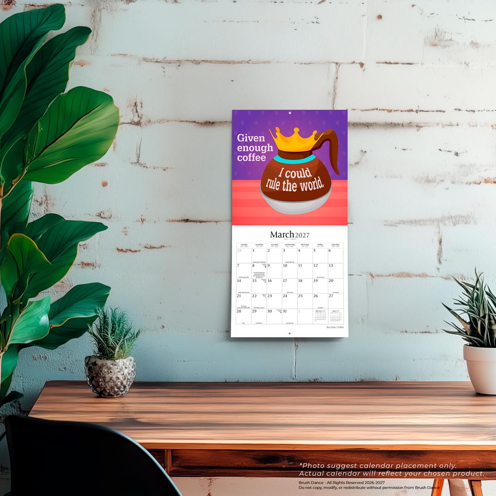 But First Coffee | 2027 7 x 14 Inch (Hanging) Monthly Mini Wall Calendar