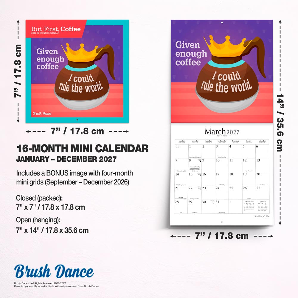 But First Coffee | 2027 7 x 14 Inch (Hanging) Monthly Mini Wall Calendar