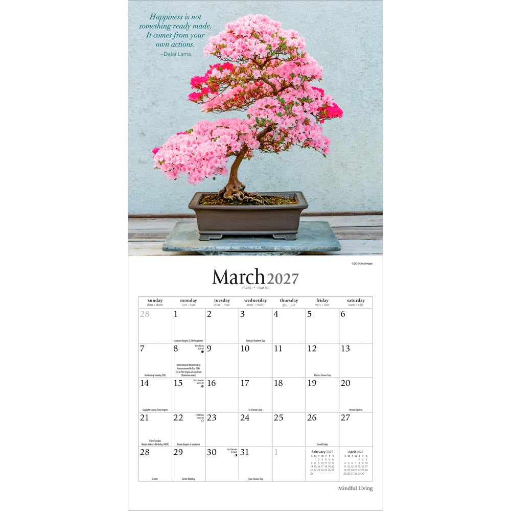 Mindful Living | 2027 7 x 14 Inch (Hanging) Monthly Mini Wall Calendar