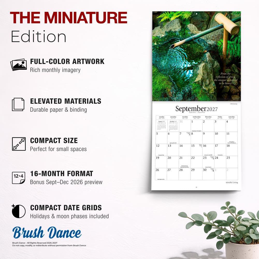 Mindful Living | 2027 7 x 14 Inch (Hanging) Monthly Mini Wall Calendar