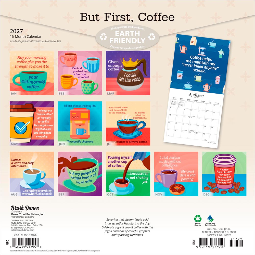 But First Coffee | 2027 12 x 24 Inch (Hanging) Monthly Square Wall Calendar