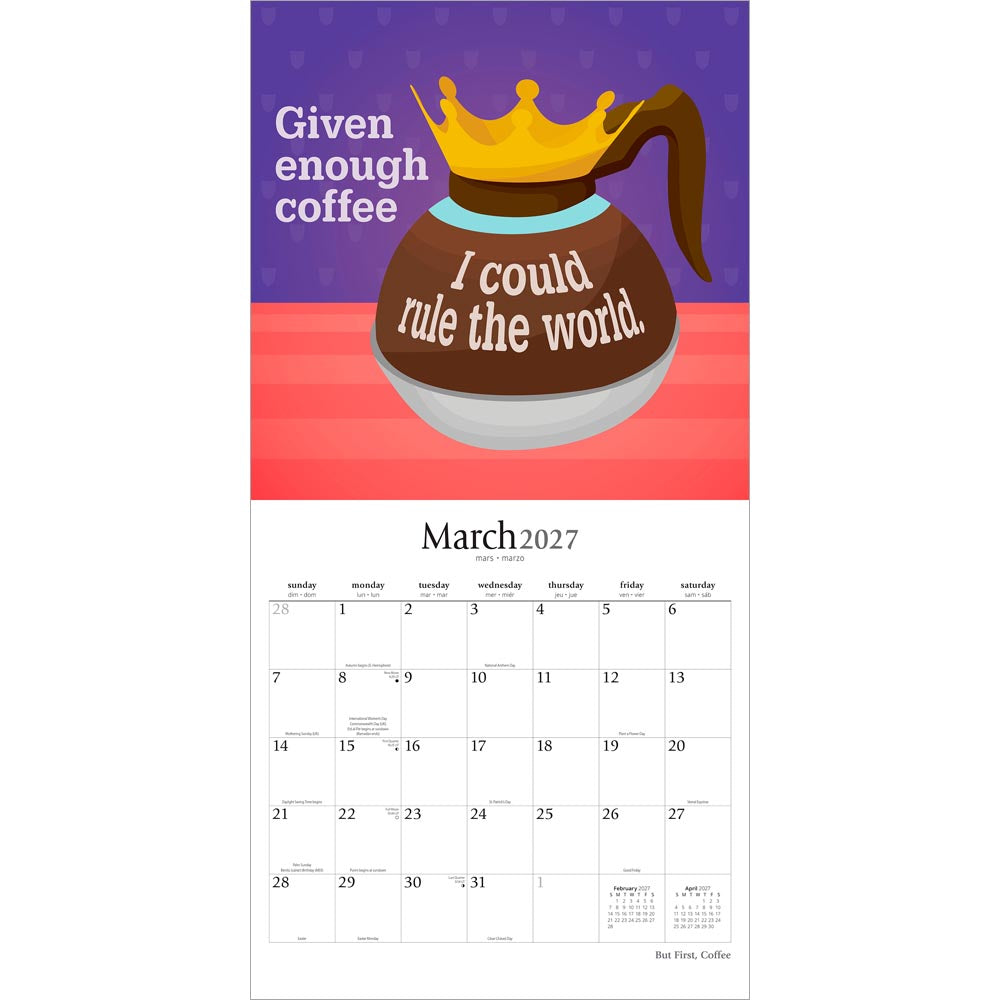 But First Coffee | 2027 12 x 24 Inch (Hanging) Monthly Square Wall Calendar
