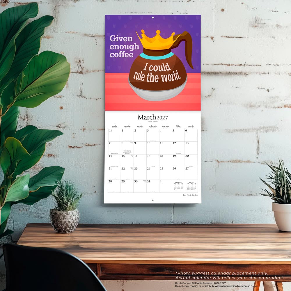 But First Coffee | 2027 12 x 24 Inch (Hanging) Monthly Square Wall Calendar