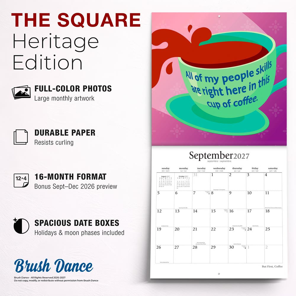 But First Coffee | 2027 12 x 24 Inch (Hanging) Monthly Square Wall Calendar