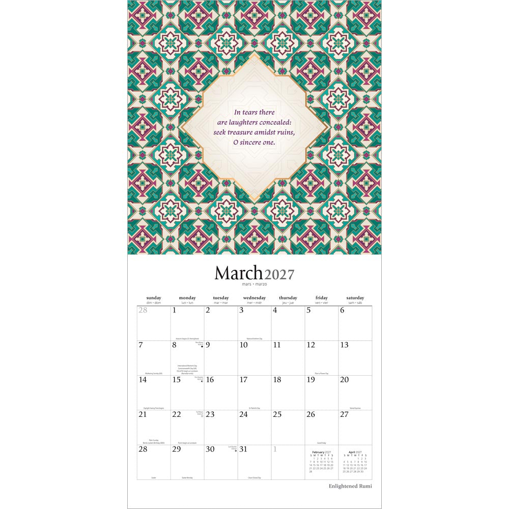 Enlightened Rumi | 2027 12 x 24 Inch (Hanging) Monthly Square Wall Calendar