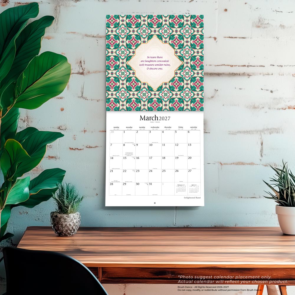 Enlightened Rumi | 2027 12 x 24 Inch (Hanging) Monthly Square Wall Calendar
