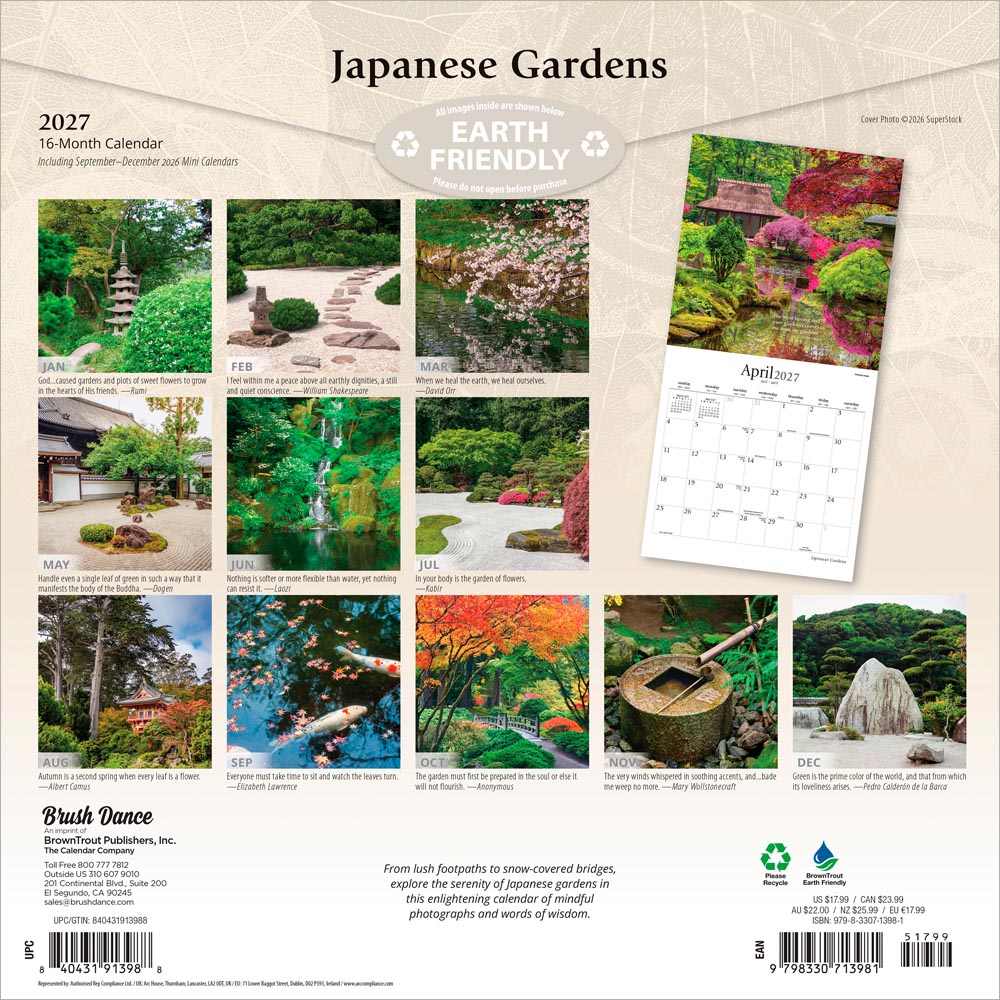 Japanese Gardens | 2027 12 x 24 Inch (Hanging) Monthly Square Wall Calendar
