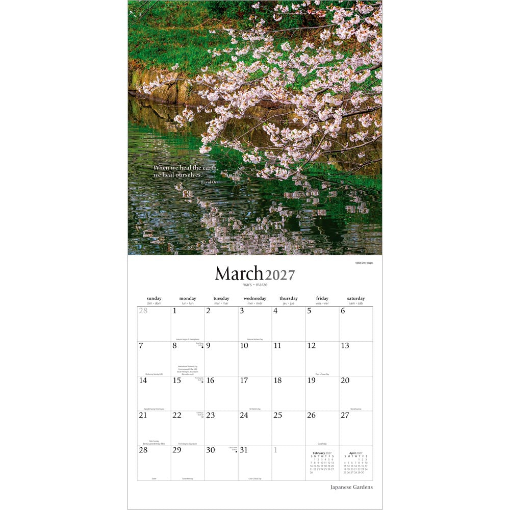 Japanese Gardens | 2027 12 x 24 Inch (Hanging) Monthly Square Wall Calendar