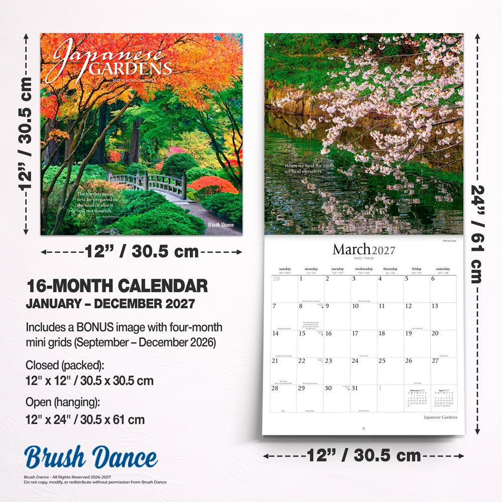Japanese Gardens | 2027 12 x 24 Inch (Hanging) Monthly Square Wall Calendar